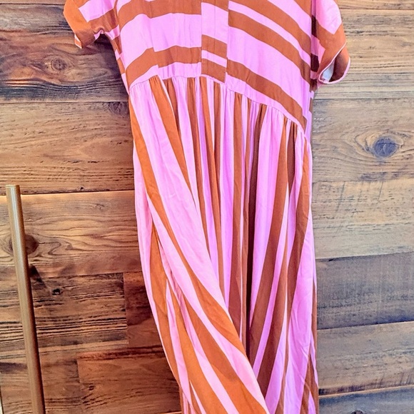 New Denmark ‘Una’ Pink and Brown Striped Midi Dress - Picture 5 of 7